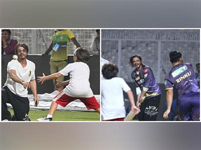 IPL: Shah Rukh Khan flaunts his batting skills as he plays cricket with son AbRam at Eden Gardens