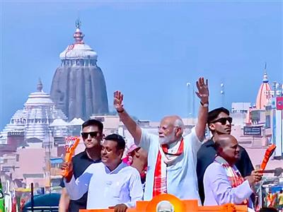 LS Polls: PM Modi holds roadshow in Puri, Sambit Patra by his side