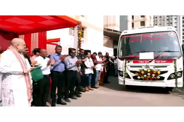 Union Minister Amit Shah flags off Mobile blood collection van in Ahmedabad