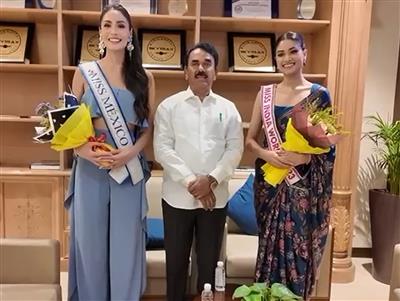 Hyderabad: Minister Jupally Krishna Rao oversees welcome preparations, meets Miss India, ahead of 72nd Miss World pageant