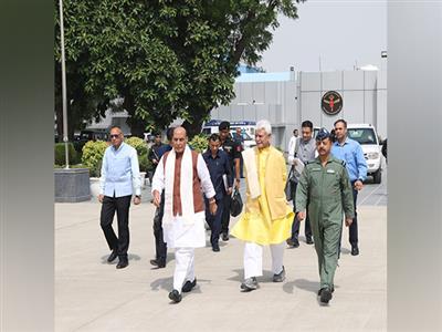 Union Defence Minister Rajnath Singh leaves for Srinagar
