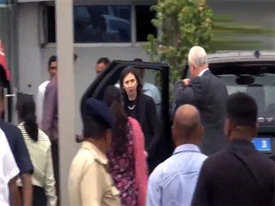 British High Commission officials arrive at the Ahmedabad domestic airport