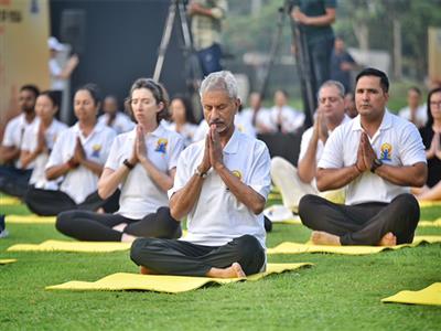 International Yoga Day 2025: Jaishankar and diplomatic corps perform yoga in Delhi