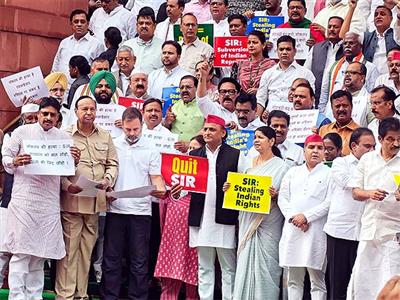 INDIA bloc protests against Bihar SIR at Parliament