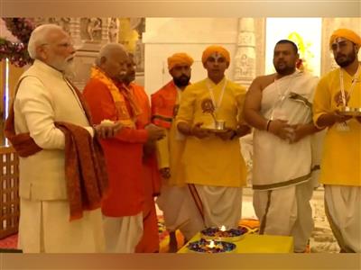 PM Modi performs pooja at Ram Lalla Garbha Grah in Shri Ram Janmabhoomi Temple in Ayodhya