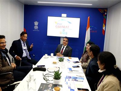 Gujarat Dy CM Harsh Sanghavi meets Wellspun's Balkrishan Goenka, ArcelorMittal's Lakshmi Mittal at Davos