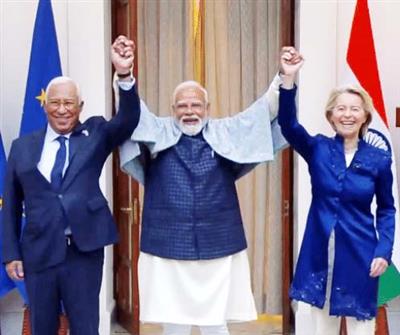 Prime Minister Narendra Modi meets EU leaders Ursula von der Leyen, Antonio Costa