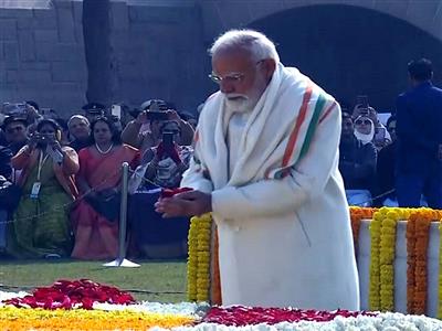 PM Modi pays floral tribute to Mahatma Gandhi on 78th death anniversary at Raj Ghat