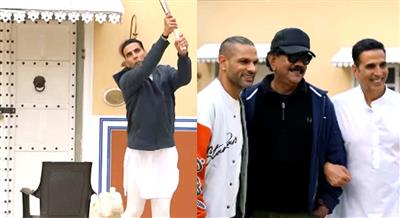 Akshay Kumar and Shikhar Dhawan play cricket on 'Bhooth Bangla' set, makers drop BTS video