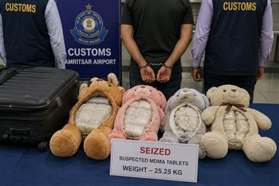 Passenger Arrested at Amritsar Airport With 25.25 Kg Suspected MDMA Tablets Hidden in Soft Toys