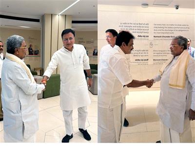 Karnataka CM Siddaramaiah meets Congress Gen Secy KC Venugopal and Randeep Surjewala at Indira Bhavan