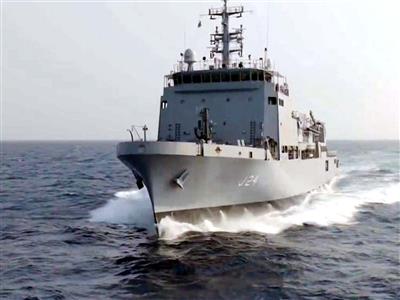 Indian Navy unveils crest of fourth Survey Vessel Large ship 'Sanshodhak'