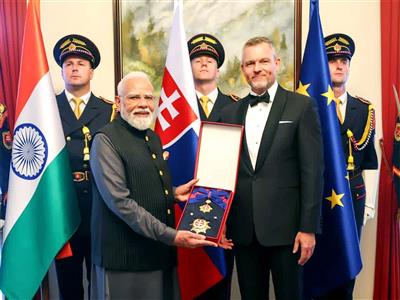 Slovakia confers highest civilian honour 'Order of the White Double Cross' on PM Modi