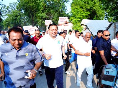 Uttarakhand CM Dhami participates in 'Run for Yoga' event in Dehradun