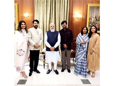 PM Modi meets Mammootty, his family after Padma Awards ceremony