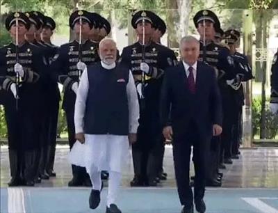 PM Modi receives ceremonial welcome in Tashkent in presence of Uzbekistan President Mirziyoyev