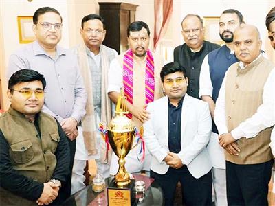 Nitin Nabin unveils ‘Seva Sankalp Trophy’ for national disabled cricket tournament in Varanasi 