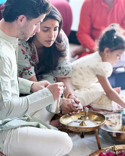 Priyanka Chopra gives a glimpse of her Dussehra celebrations at her LA home; daughter Maltie wears 'Jai Mata Di' chunri