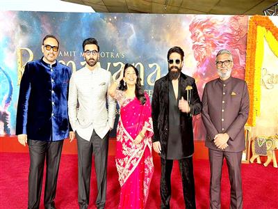 Ranbir Kapoor, Yash, Sai Pallavi pose at LA premiere of 'Ramayana: Part 1' 