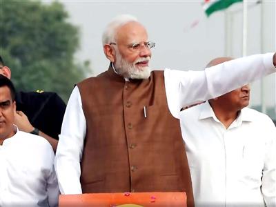 PM Modi holds roadshow in Gujarat's Banaskantha ahead of unveiling projects worth over Rs 14,000 crore